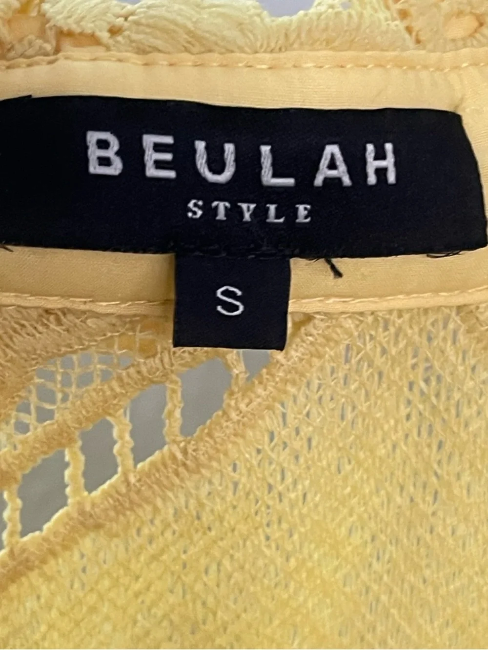 Beleuh yellow Lace Shirt Dress Button Front Crochet Pockets Boho Resort small - Picture 4 of 7